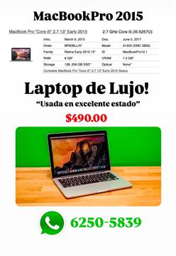 SE VENDE LAPTP DE LUJO - MAC BOOK PRO - 2015 - POCO USO