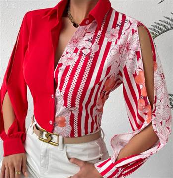 Ropa | Camisa con estampado floral A rayas de manga con abertura