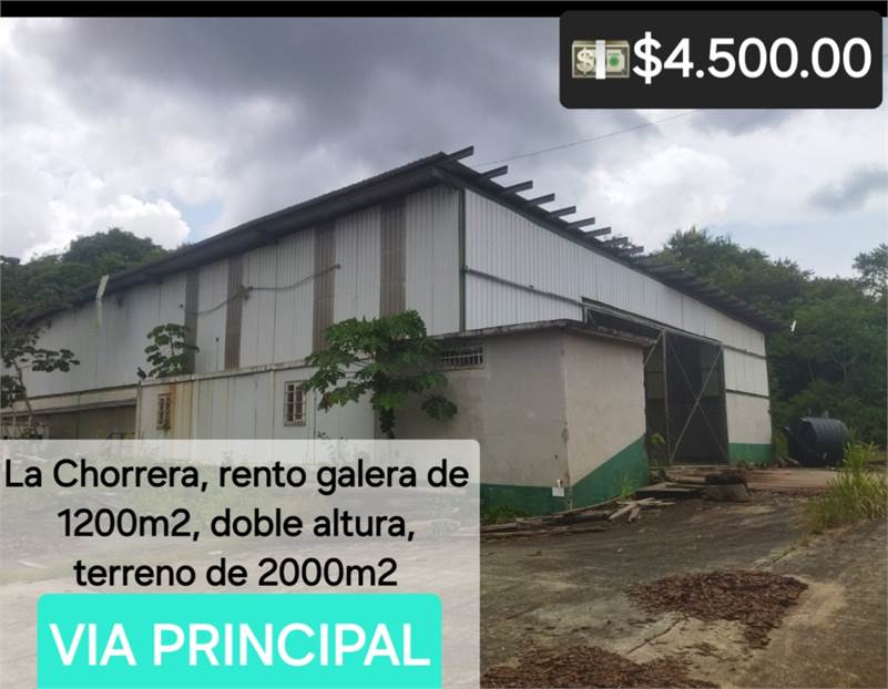 La Chorrera, alquilo Galera 1200m2, $4.500.00